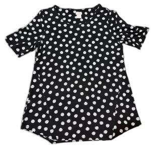 Chico’s Top S Black White Polka Dot Short Sleeve Round Neck Business Casual Chic